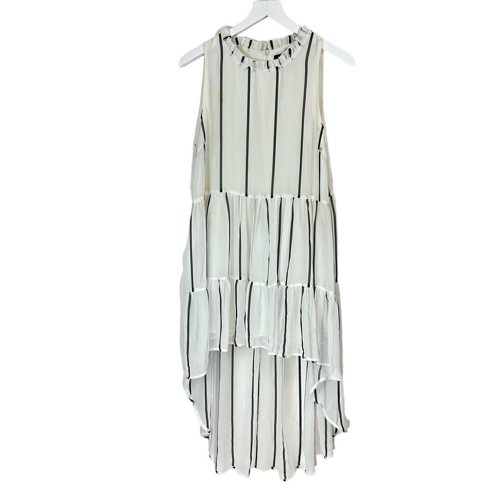 Elliott Revolve Dress Medium White Stripe Chiffon High Low MIDI Boho Ruffle